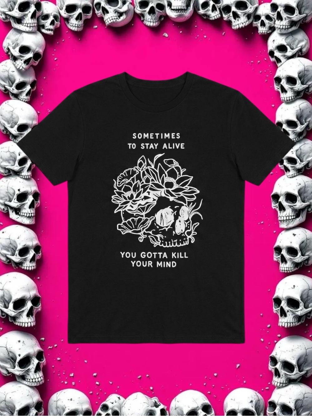 ChicYea Goth Punk Grunge Dark Academia Alt Indie Minimalist Floral Skull Tee XL